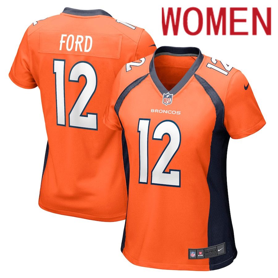Cheap Women Denver Broncos 12 Mike Ford Nike Orange Game Player NFL Jersey